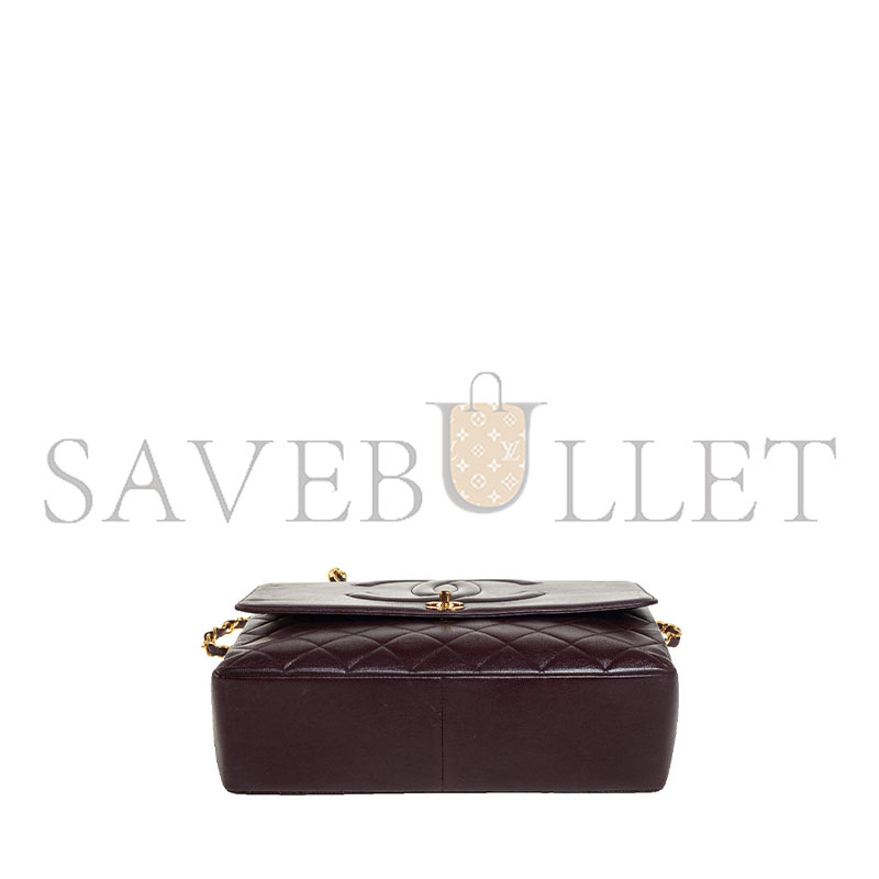 Ch*el master burgundy quilted leather vintage cc flap bag a2215 (33*23*11cm)
